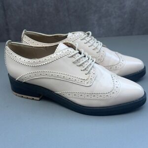 Gunmetal Marushka Wingtip Oxfords Size 6.5 Cream Patent Brogue Lace Up Shoes